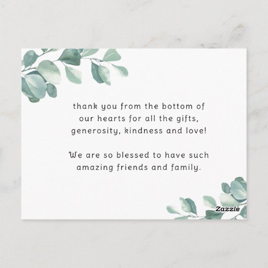 Eucalyptus geboorte aankondiging kaart met foto (Achterkant)