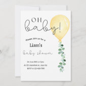 Eucalyptus geel ballon baby shower uitnodiging (Voorkant)