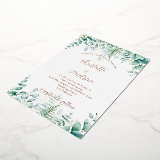 Eucalyptus geenery woodland veertrouwerij folie uitnodiging (Gedraaid)