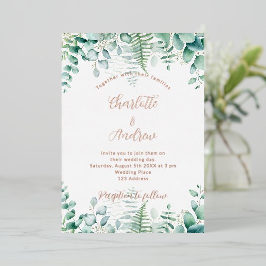 Eucalyptus geenery woodland veertrouwerij folie uitnodiging (Staand Voorkant)