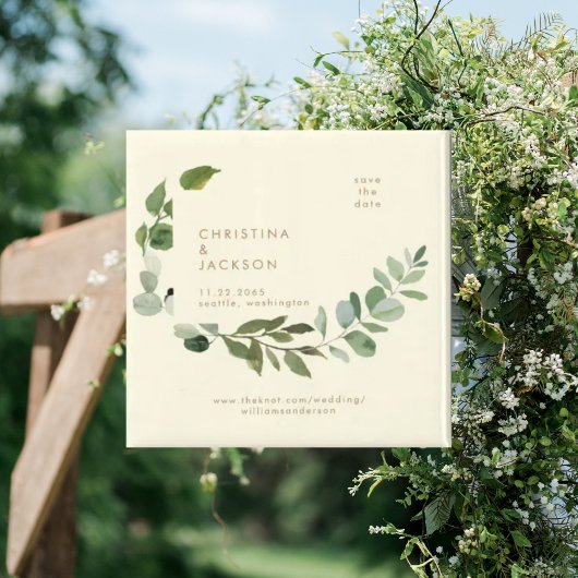 Eucalyptus Gele Bruiloft Vierkant Save the Date Magneet