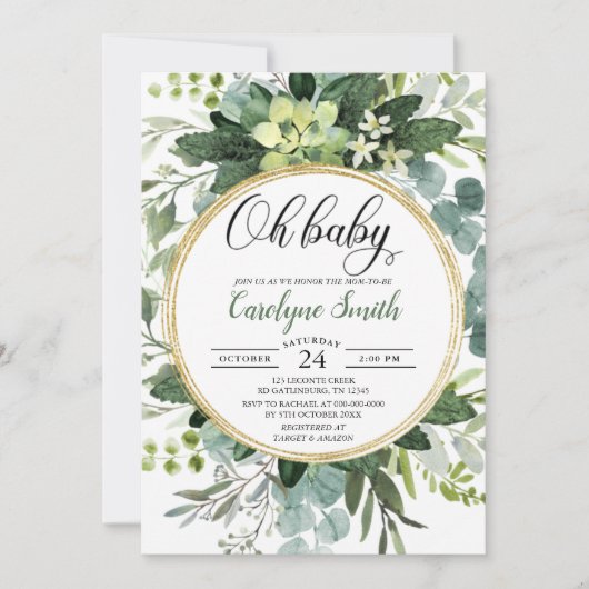 Eucalyptus Gender Neutraal Oh Baby shower Kaart (Voorkant)