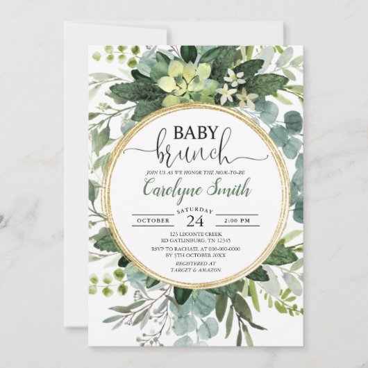 Eucalyptus Gender Neutral Brunch Baby shower Kaart (Voorkant)