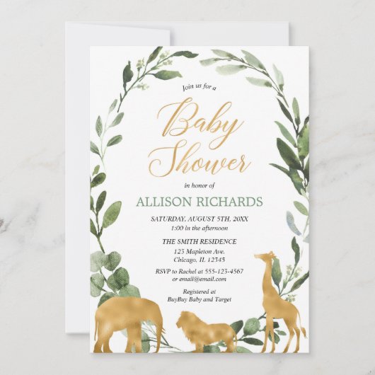 Eucalyptus genderneutraal groen goud safari kaart (Voorkant)