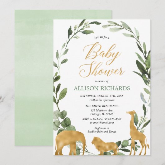 Eucalyptus genderneutraal groen goud safari kaart (Voorkant / Achterkant)