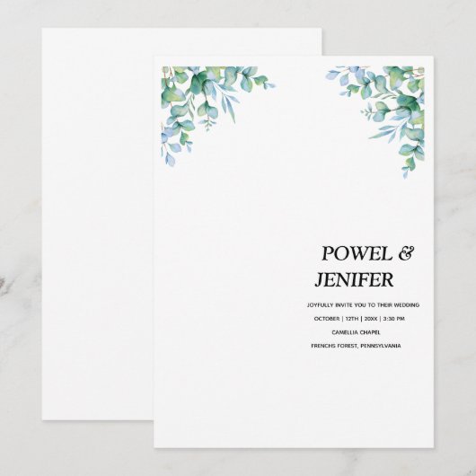 Eucalyptus generery wedding kaart (Voorkant / Achterkant)