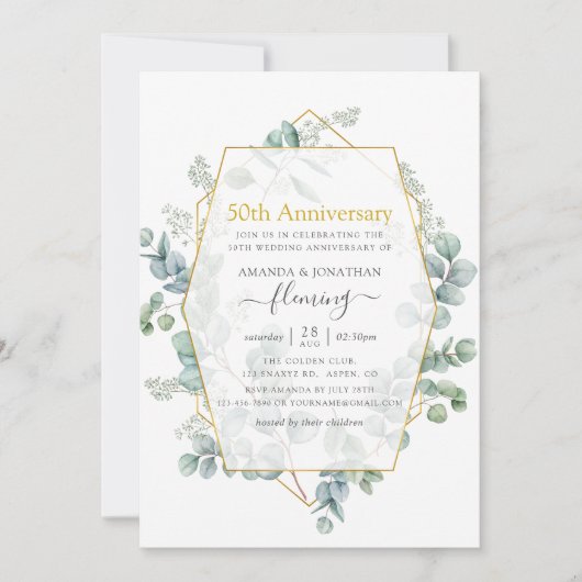 Eucalyptus Geometric 50th Wedding Jubileum Kaart (Voorkant)