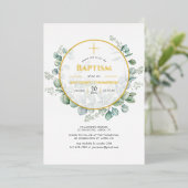 Eucalyptus Geometric Baptism Folie Uitnodiging (Staand Voorkant)