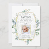Eucalyptus Geometric Baptisme 1st Birthday Kaart (Voorkant)
