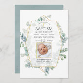 Eucalyptus Geometric Baptisme 1st Birthday Kaart (Voorkant / Achterkant)