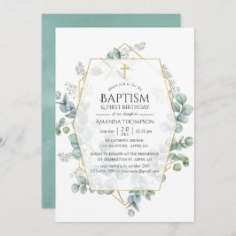 Eucalyptus Geometric Baptisme 1st Birthday Kaart