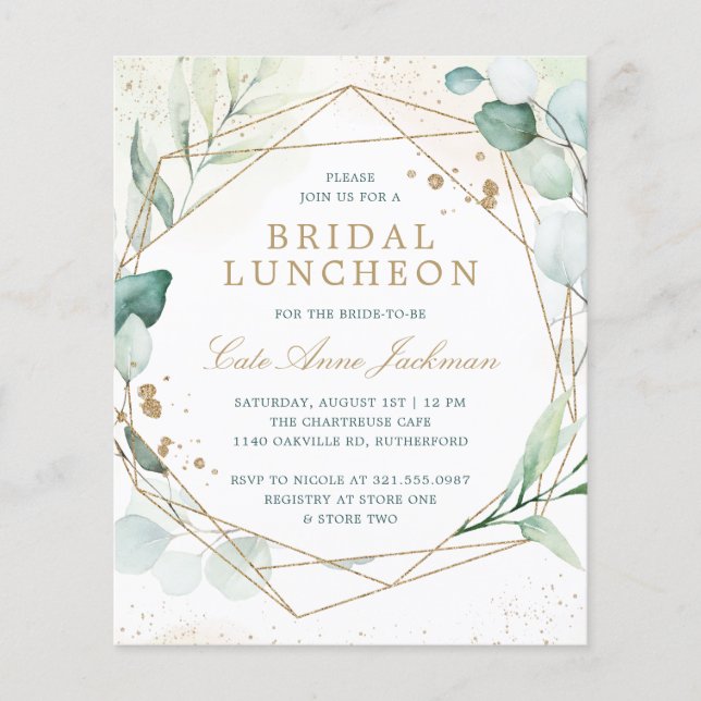 Eucalyptus Geometric Bridal Luncheon Invitation (Voorkant)