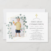 Eucalyptus Geometric First Heilige Communie Kaart (Voorkant)