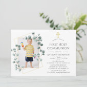 Eucalyptus Geometric First Heilige Communie Kaart (Staand voorkant)