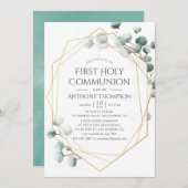 Eucalyptus Geometric First Heilige Communie Kaart (Voorkant / Achterkant)