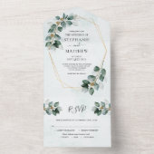 Eucalyptus Geometric Foliage Modern Wedding All In One Uitnodiging (Binnen)