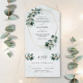 Eucalyptus Geometric Foliage Modern Wedding All In One Uitnodiging