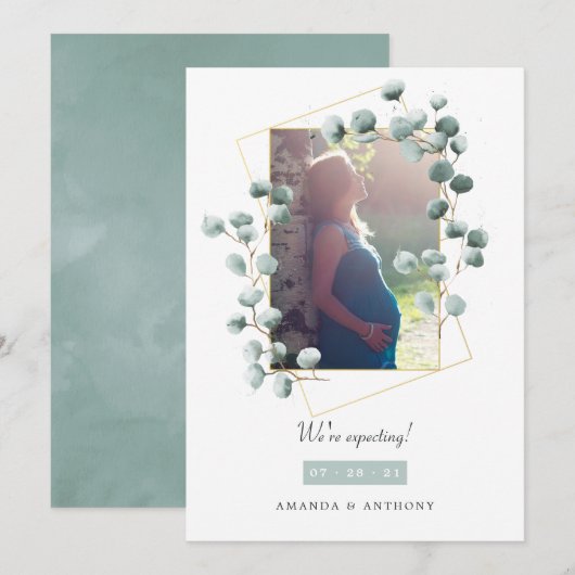 Eucalyptus Geometric Foto Zwangerschap Aankondiging (Voorkant / Achterkant)