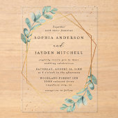 Eucalyptus Geometric Gold Foil Wedding Acryl Uitnodigingen (Voorkant)