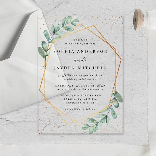 Eucalyptus Geometric Gold Foil Wedding Acryl Uitnodigingen