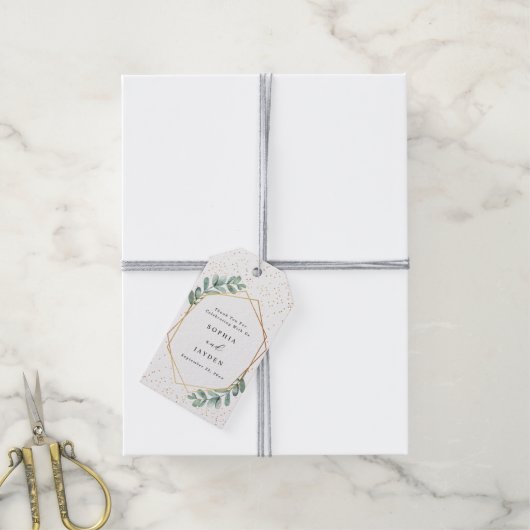 Eucalyptus Geometric Gold Foil Wedding Cadeaulabel (Met Touw)