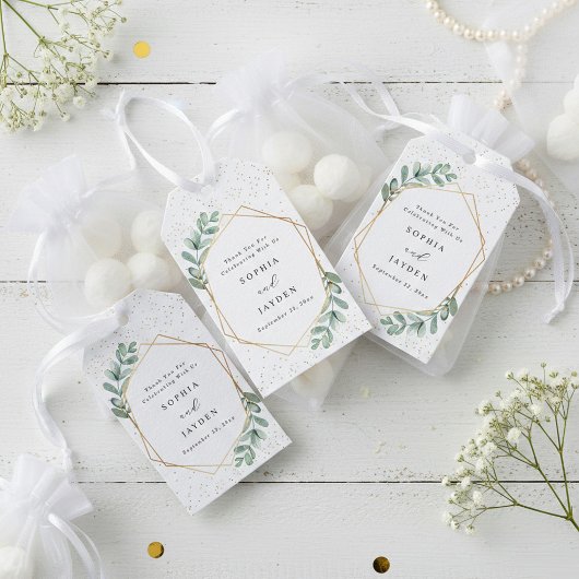 Eucalyptus Geometric Gold Foil Wedding Cadeaulabel