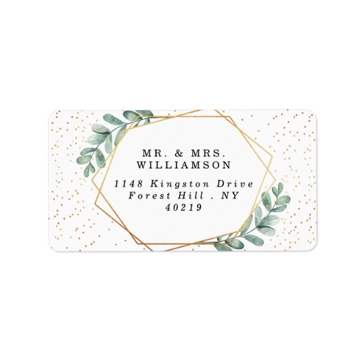 Eucalyptus Geometric Gold Foil Wedding Etiket (Voorkant)