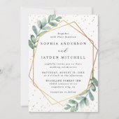 Eucalyptus Geometric Gold Foil Wedding Kaart (Voorkant)