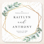 Eucalyptus Geometric Gold Foil Wedding Kartonnen Onderzetters (Voorkant)