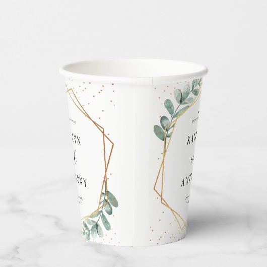 Eucalyptus Geometric Gold Foil Wedding Papieren Bekers (Rechts)