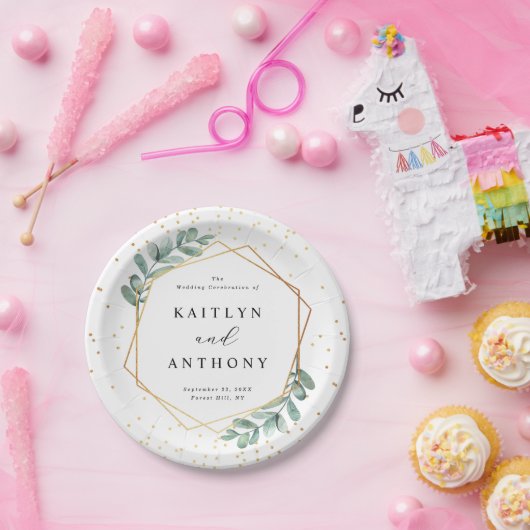 Eucalyptus Geometric Gold Foil Wedding Papieren Bordje (Feest)