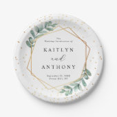 Eucalyptus Geometric Gold Foil Wedding Papieren Bordje (Voorkant)