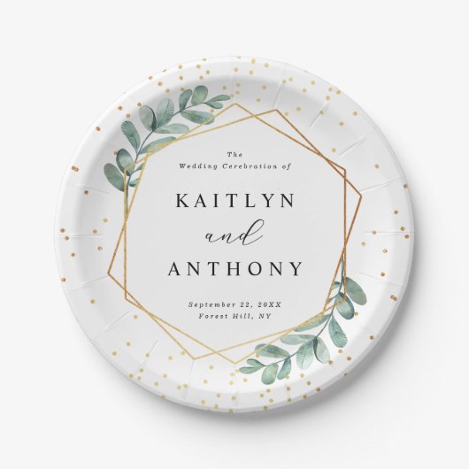 Eucalyptus Geometric Gold Foil Wedding Papieren Bordje (Voorkant)