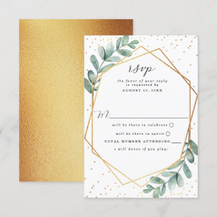 Eucalyptus Geometric Gold Foil Wedding RSVP Kaartje