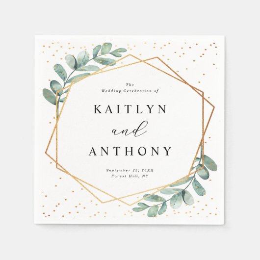 Eucalyptus Geometric Gold Foil Wedding Servet (Voorkant)