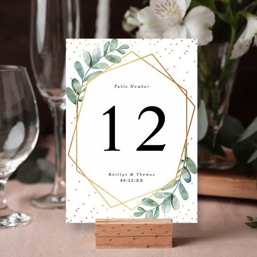 Eucalyptus Geometric Gold Foil Wedding Table Kaart