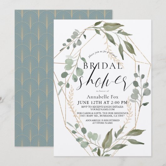 Eucalyptus Geometric Gold Virtual Vrijgezellenfees Kaart (Voorkant / Achterkant)