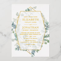 Eucalyptus Geometric Gold Weduwde Folie Uitnodigin
