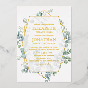 Eucalyptus Geometric Gold Weduwde Folie Uitnodigin Uitnodiging