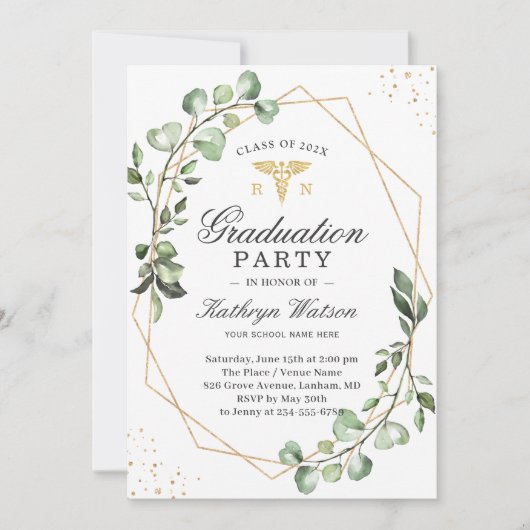 Eucalyptus Geometric Nursing School Afstuderen Kaart (Voorkant)