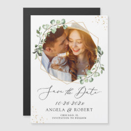 Eucalyptus Geometric Photo Save the Date Magnet
