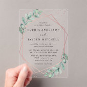 Eucalyptus Geometric Roos Gold Foil Weddenschap Acryl Uitnodigingen (Insitu (Draagbaar))