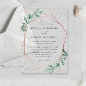 Eucalyptus Geometric Roos Gold Foil Weddenschap Acryl Uitnodigingen