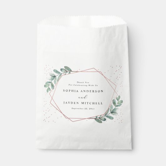 Eucalyptus Geometric Roos Gold Foil Weddenschap Bedankzakje (Voorkant)