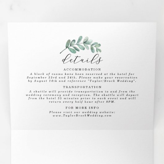 Eucalyptus Geometric Roos Gold Foil Weddenschap Drieluik Uitnodiging (Binnenzijde eerst)