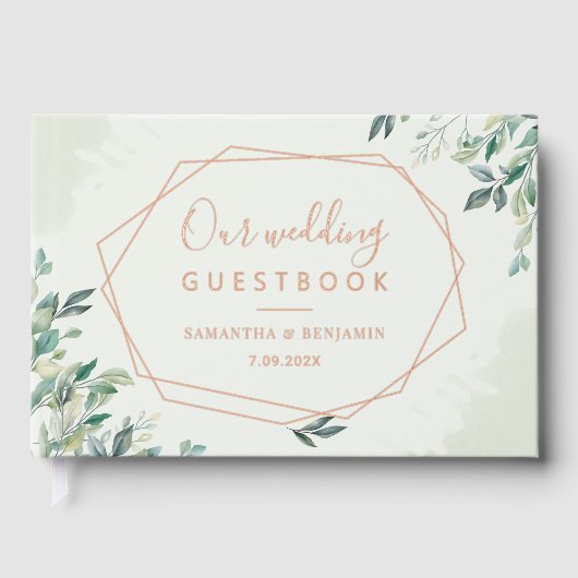 Eucalyptus Geometric Roos Gold Foil Weddenschap Gastenboek (Voorkant)