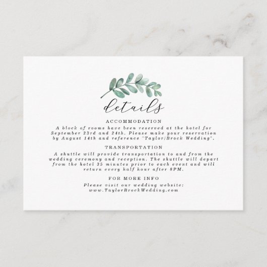 Eucalyptus Geometric Roos Gold Foil Weddenschap Informatiekaartje (Voorkant)