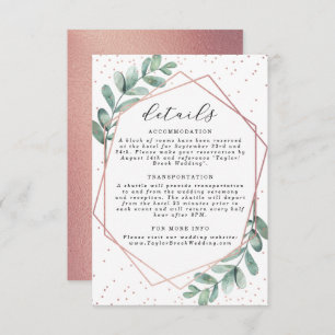 Eucalyptus Geometric Roos Gold Foil Weddenschap Informatiekaartje