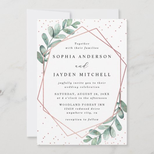 Eucalyptus Geometric Roos Gold Foil Weddenschap Kaart (Voorkant)