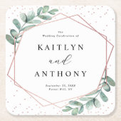 Eucalyptus Geometric Roos Gold Foil Weddenschap Kartonnen Onderzetters (Voorkant)